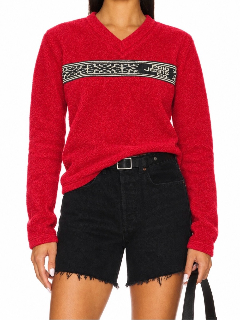 Vintage Polo Jeans Co Ralph Lauren Red Logo Fleece Pullover Y2K Nordic Jacquard